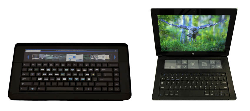 El Adaptive Keyboard desarrollado en 2009 (izquierda) y el nuevo DisplayCover de Microsoft